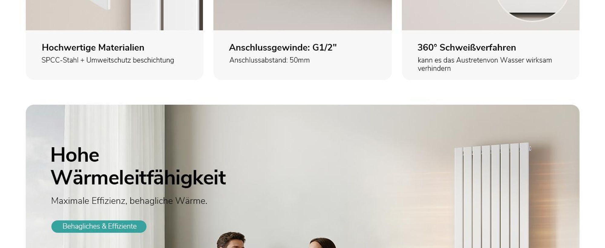 EMKE Heizkörper Vertikal Design Paneelheizkörper 1600x460mm Weiß Einlagig flach Mittelanschluss Heizung SPCC-Stahl, 751 W ohne Heizstab