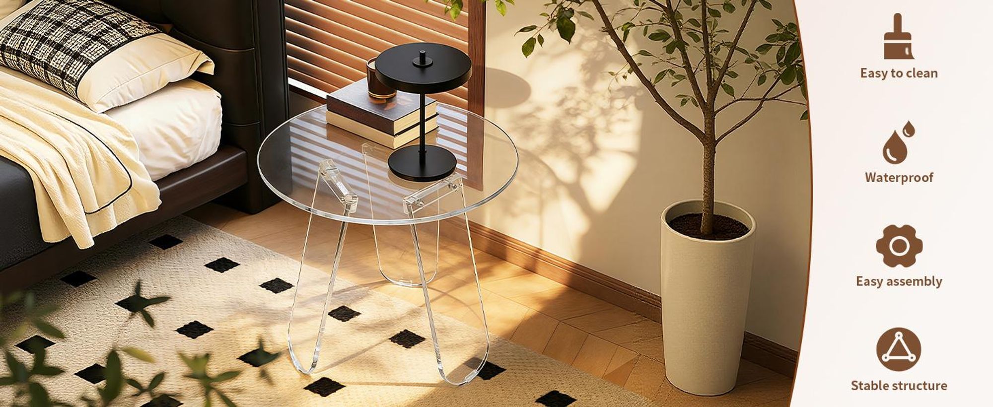 WISFOR Beistelltisch Acryl Transparent Couchtisch Wohnzimmertisch, Kaffeetisch mit PVC Matte, 46 x 44,5 cm