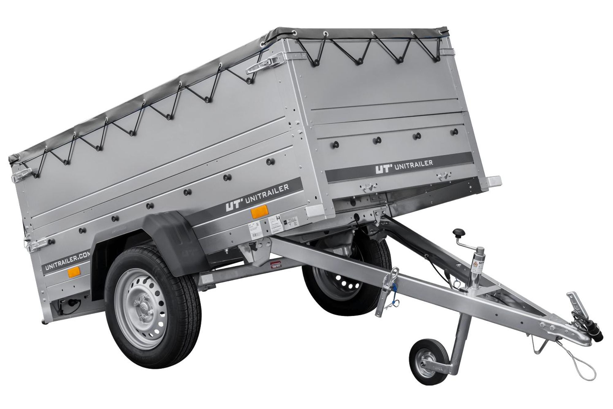 Przyczepka samochodowa 200x106 UNITRAILER GARDEN 200 KIPP z burtami BIS i pokrowcem szarym
