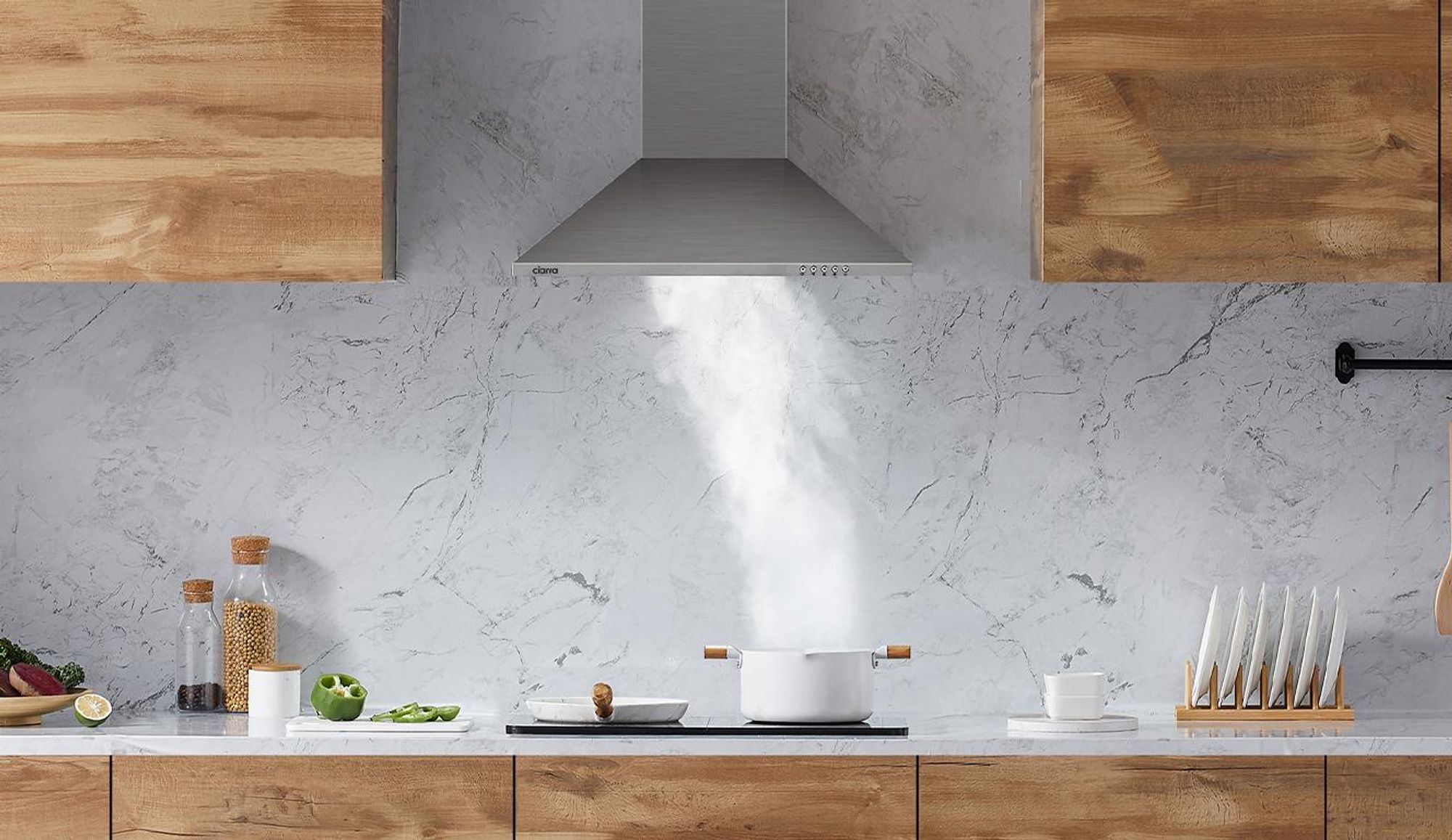 CIARRA A++ Cappa da cucina 404 m³/h, larghezza 60 cm, cappa a parete, modello piramidale, 3 livelli di velocità, codice prodotto VMS6201