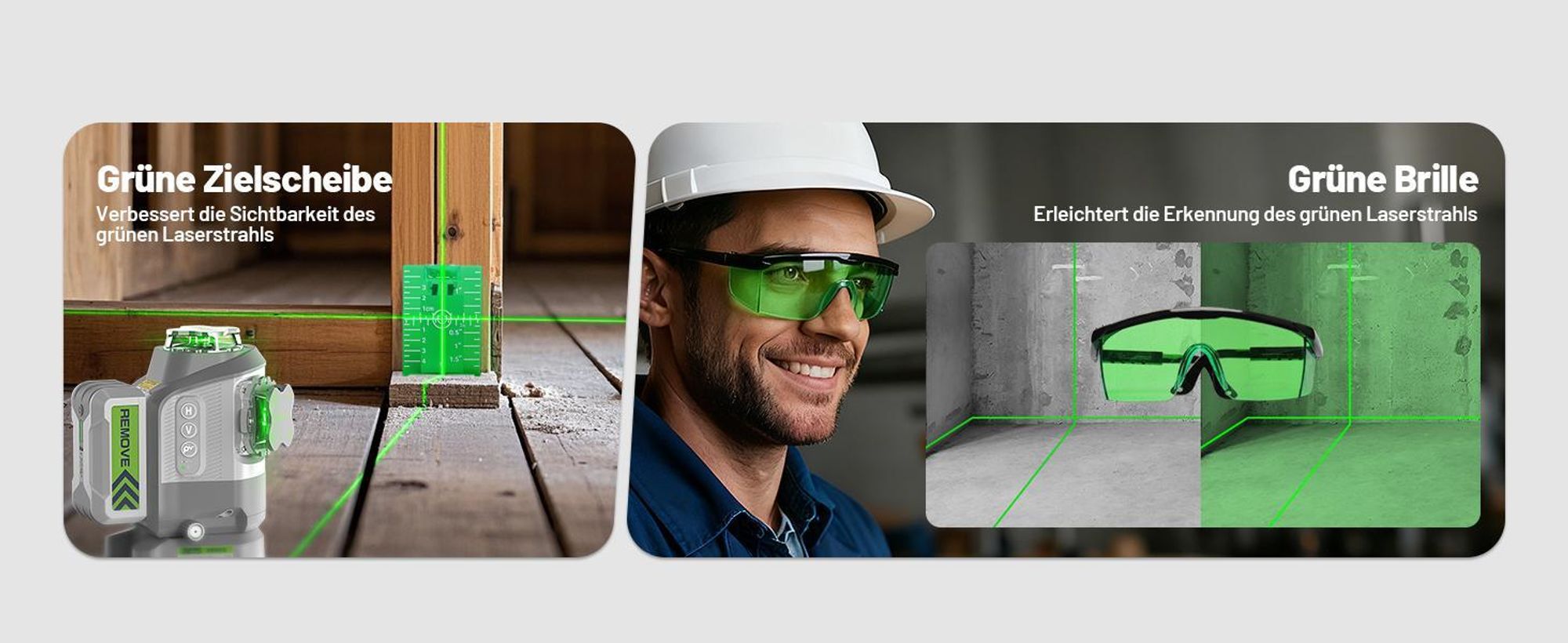 Huepar Pro GS03CG 360 stupňový krížový laser zelený, 8000mAh batéria, mikro nastavenie