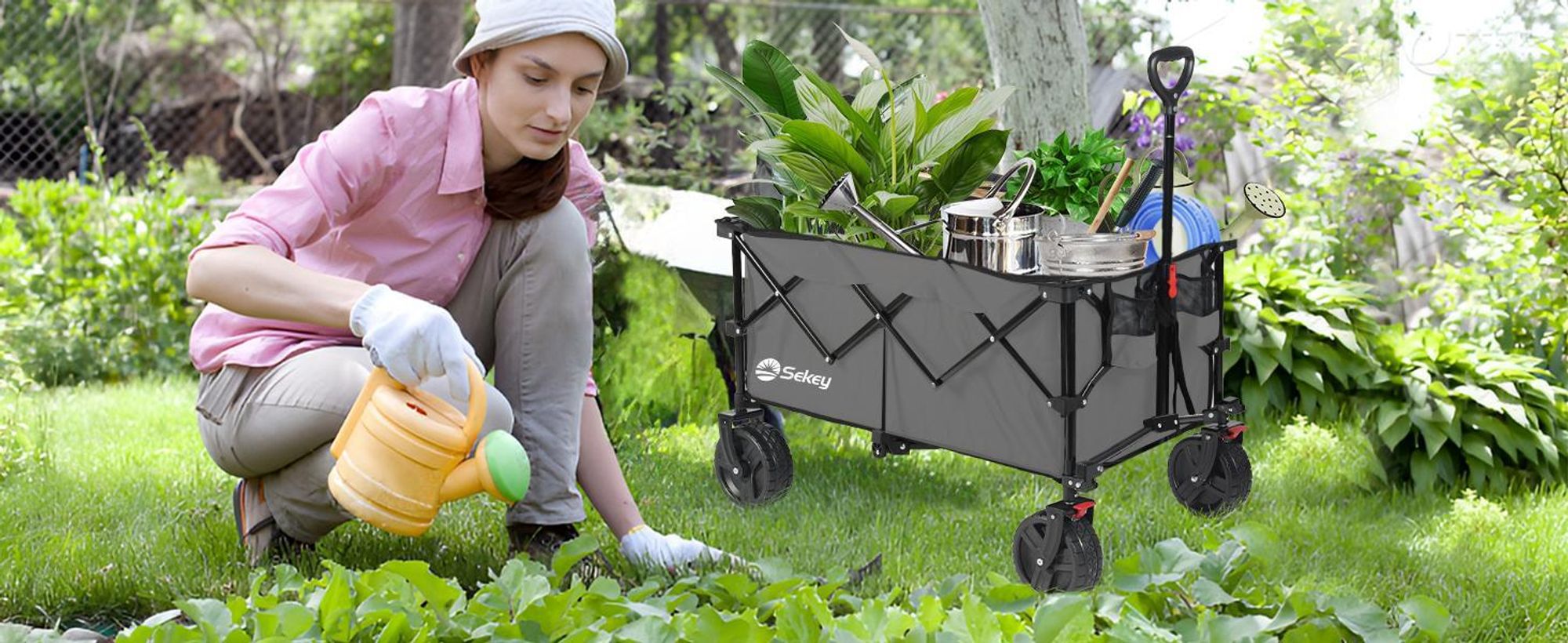 Sekey XXL 200KG Belastbar Bollerwagen Faltbar mit Spanngurte, 20x7,5 cm Extra Breite Reifen, Grau