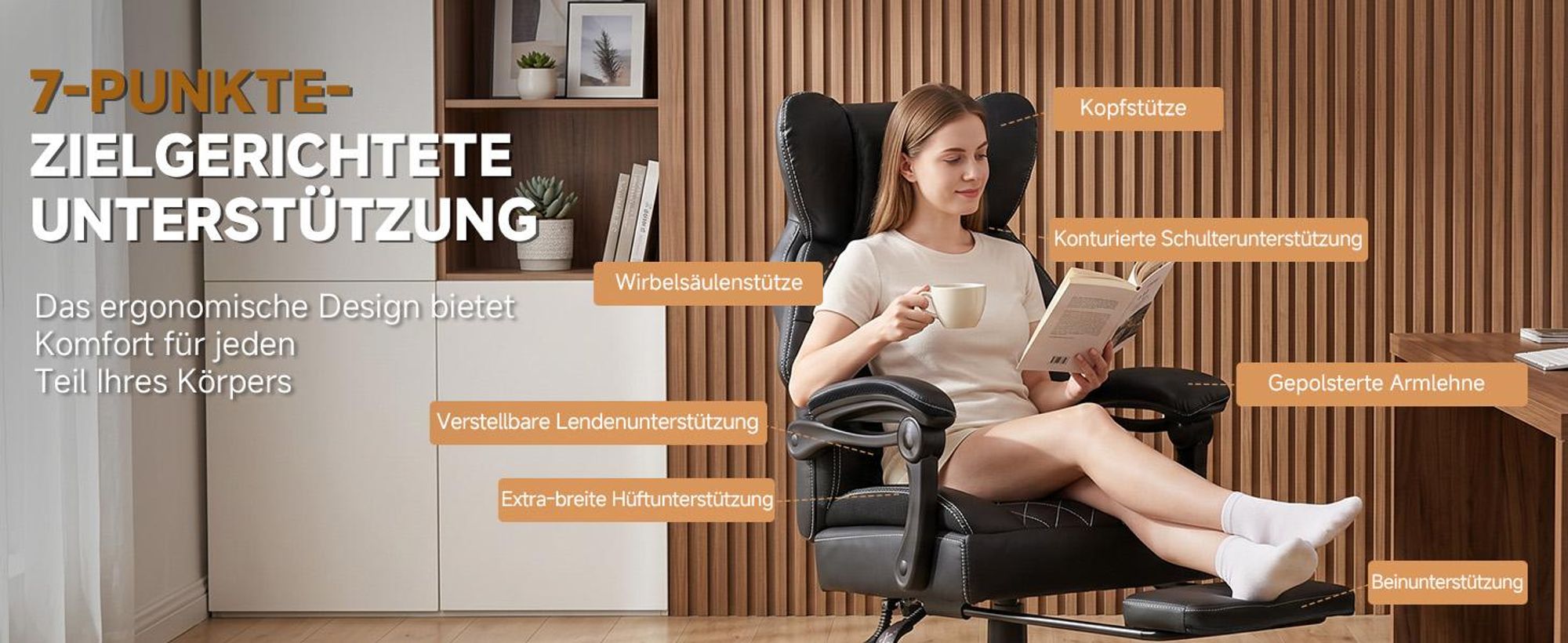 GTPLAYER Gaming Stuhl, Ergonomischer Bürostuhl mit Fußstütze und Lendenstütze, Hochlehner Chefsessel für Große, breiter Computersessel, Höhenverstellb