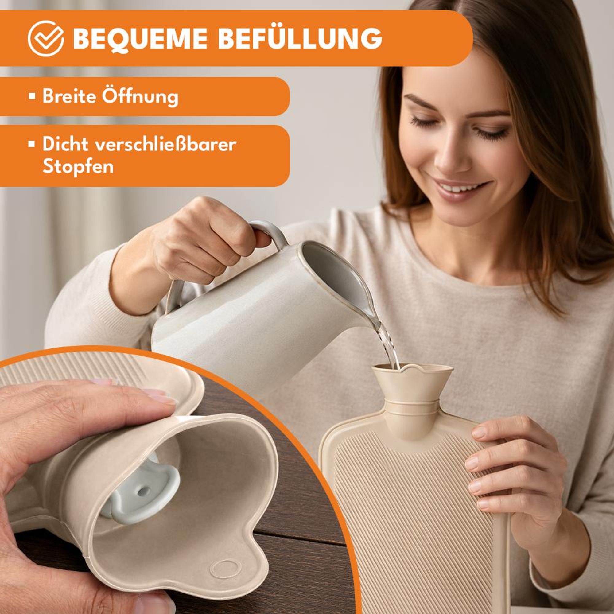 KRUMAD Wärmflasche mit Bezug 2L, Bettflasche aus Gummi mit weichem Fleecebezug, Wärmeflasche für Bett Sofa und Alltag, abnehmbarer Bezug
