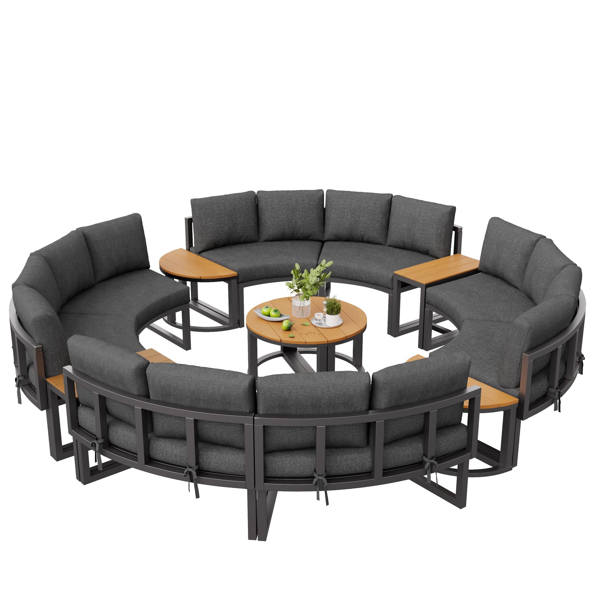 Flieks Gartenmöbel-Set 14-tlg., Gartenlounge-Set mit 8 Ecksofas und 6 Tischen, Sitzgruppe Balkonmöbelset für 8-12 Personen, Sofagarnitur Grau