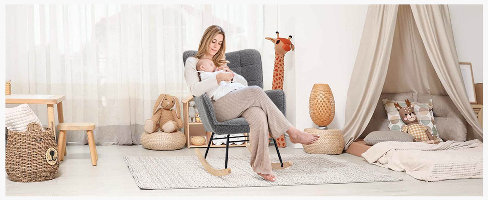 HOMCOM Schaukelstuhl Sessel Relaxsessel bis 120 kg, Polyester, Dunkelgrau