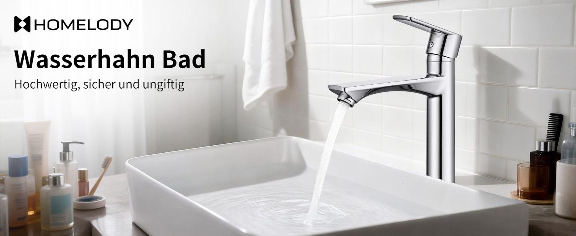 Homelody Wasserhahn bad Chrom, hoch Waschbeckenarmatur Badarmatur 25cm, Armatur Bad Waschtischarmatur Einhandmischer für Aufsatzwaschbecken