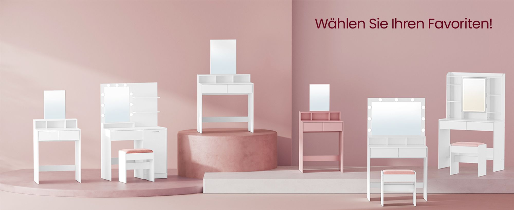 VASAGLE Schminktisch mit Spiegel 2 Schubladen 3 offenen Fächern weiß Modern