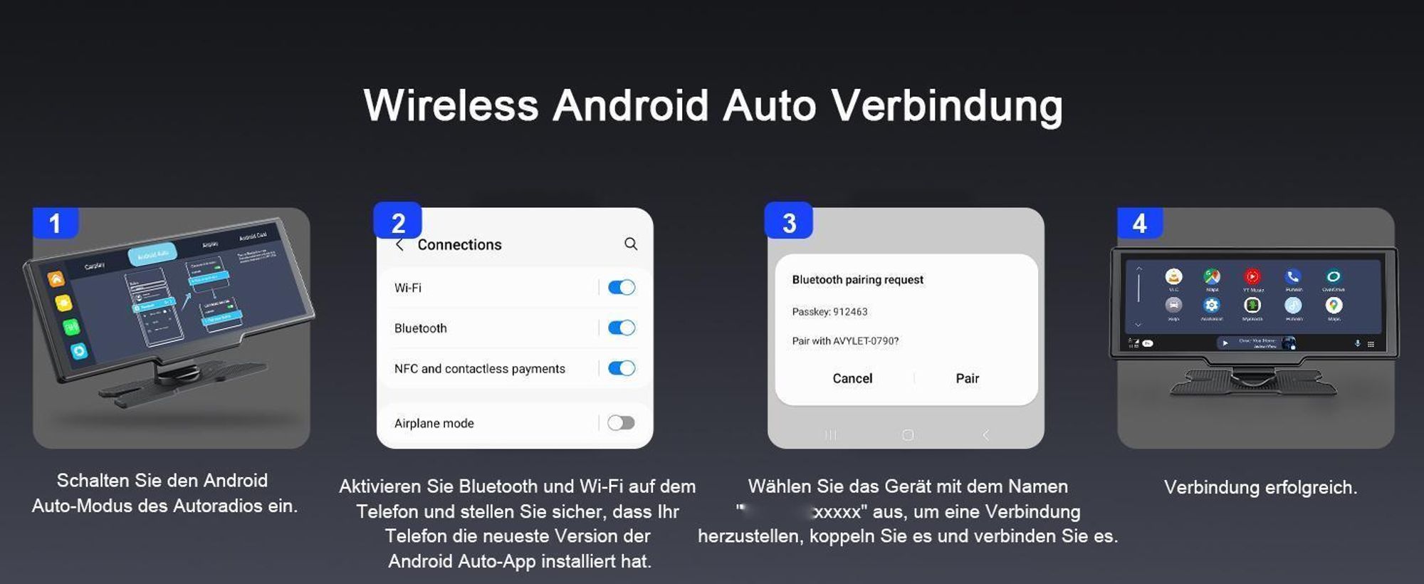 Wireless Apple Carplay & Android Auto Stereo Empfänger mit 4K Dashcam Vorne, 1080P Rückfahrkamera,9,26-Zoll Touchscreen Drahtlosem Carplay