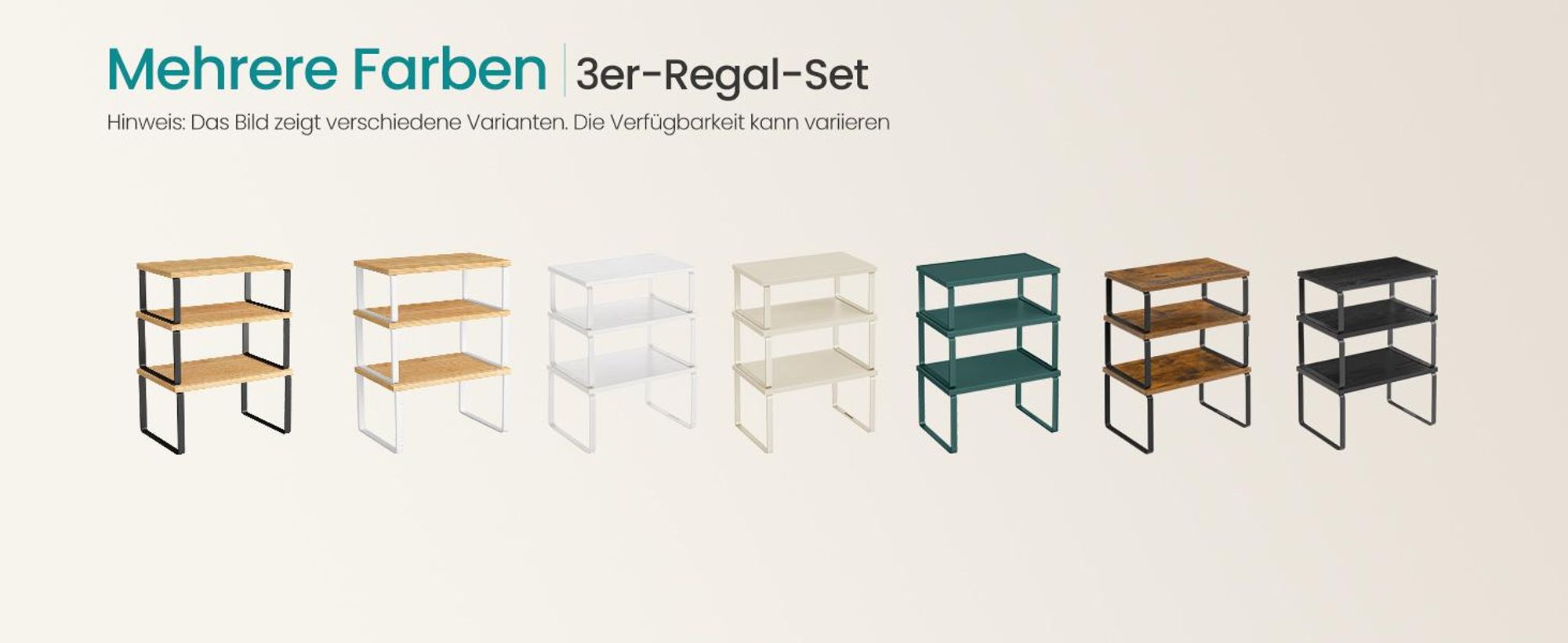 Gewürzregal, 3er Set Küchen-Organizer, Küchenregal, stapelbar, erweiterbar, Metall und Holzwerkstoff