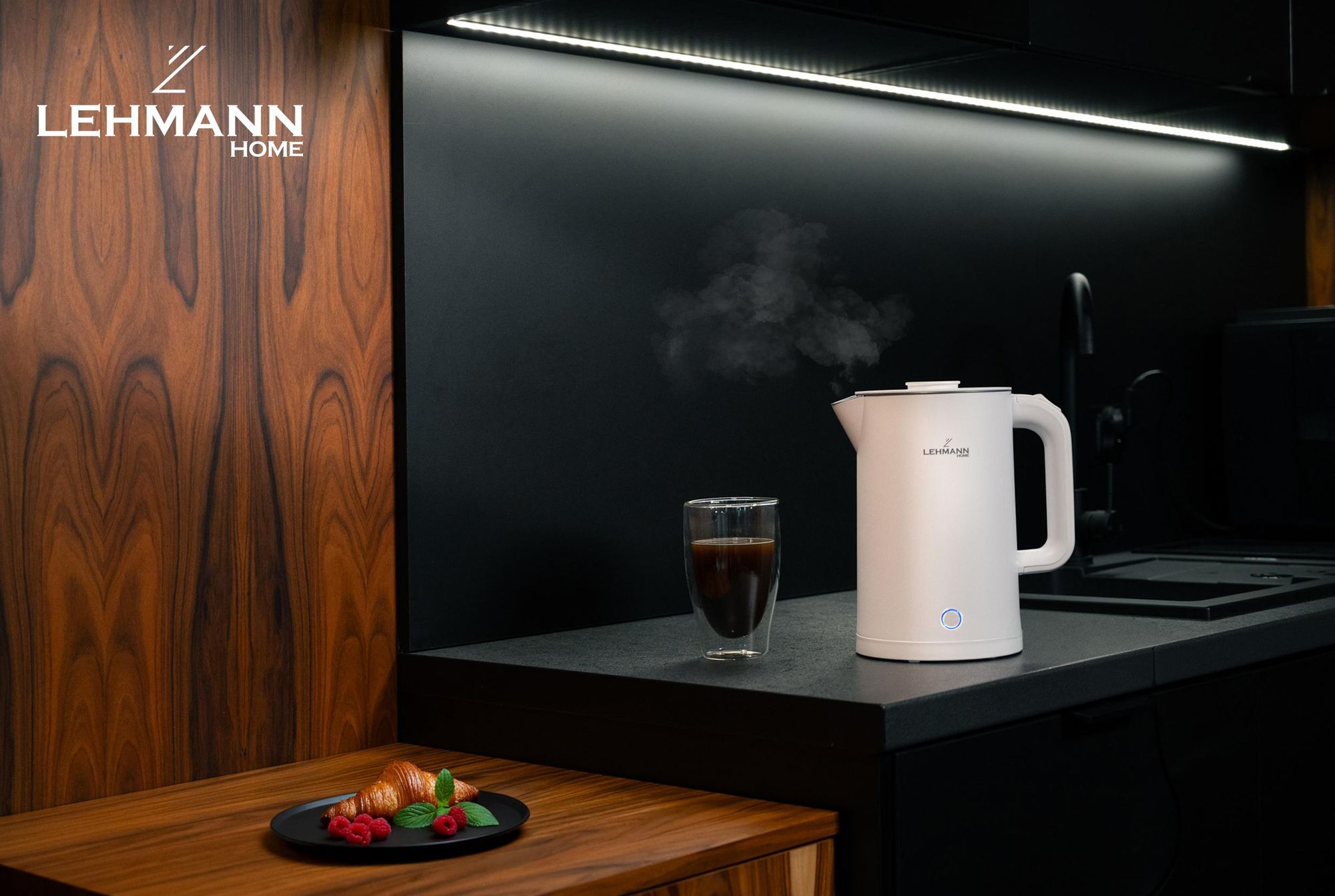 LEHMANN Bouilloire Électrique 1,7 L - Ebullition Rapide, 2200W, Double Paroi, Base à 360°, sans BPA