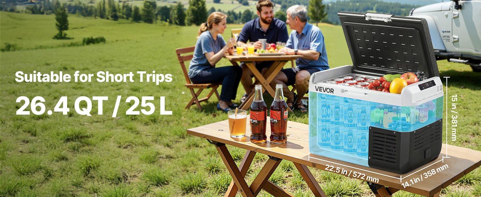 VEVOR Kompressor Kühlbox 25 L, Tragbarer Autokühlschrank mit Einstellbarer Temperatur & App-Steuerung, Kühlschrank 12/24 V DC und 100–240 V AC für Outdoor Camping Reisen und Wohnmobile