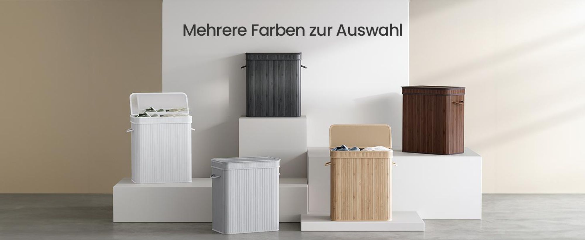 SONGMICS Wäschekorb mit Deckel, Bambus, Wäschesack herausnehmbar, 100 Liter