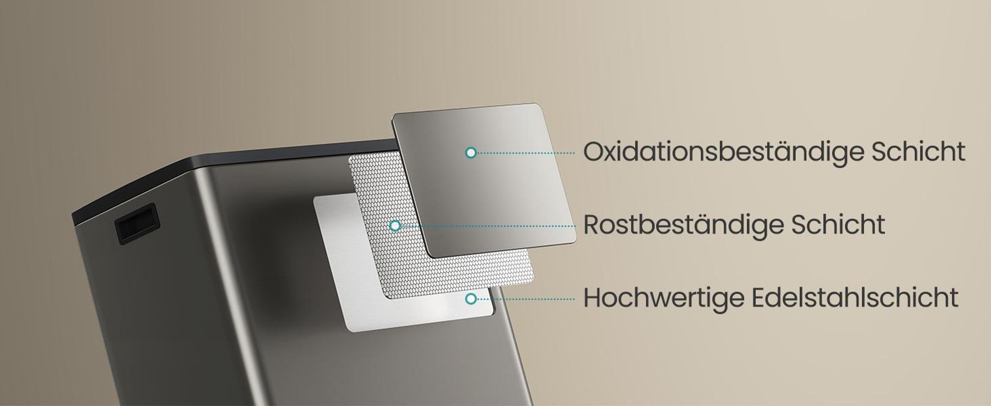 Abfalleimer 2 Fächer, Mülleimer 2 x 30 L, Tretmülleimer Softclose-Deckel, Küche, herausnehmbare Inneneimer, silbern
