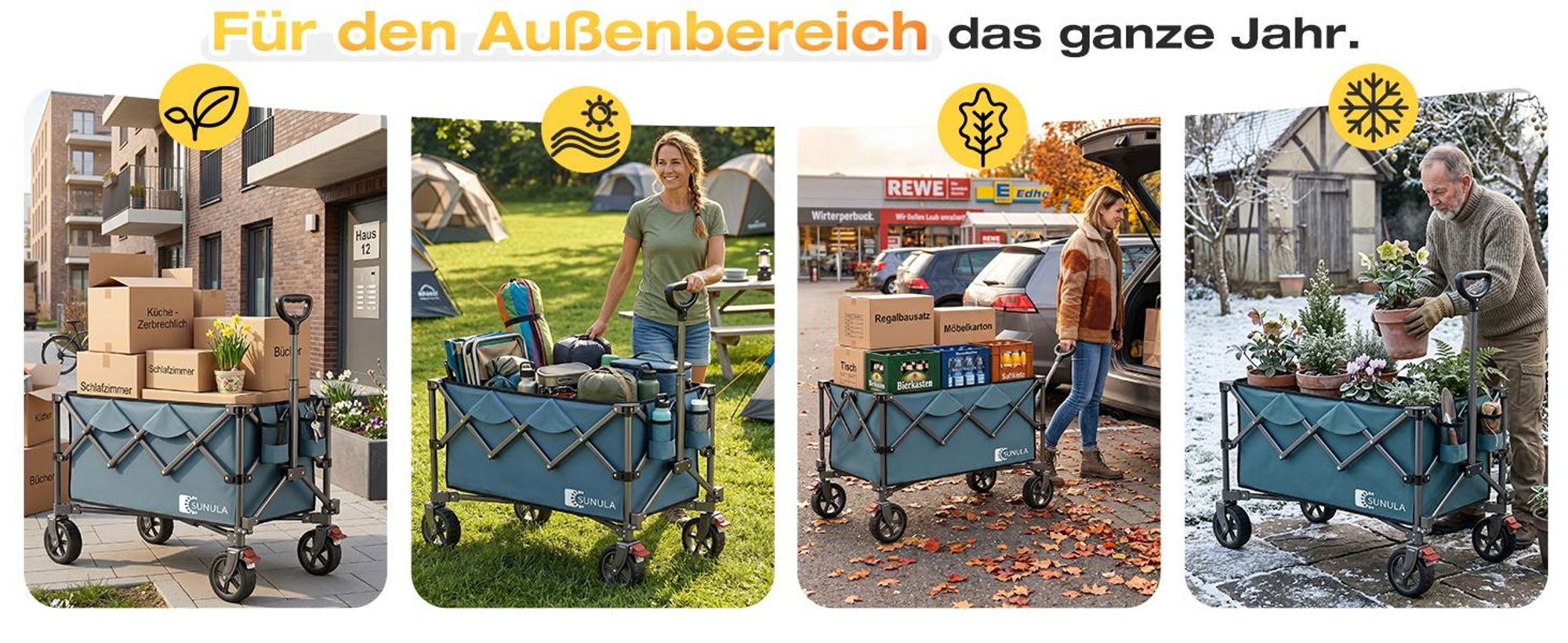 SUNULA Bollerwagen Faltbar Tragkraft 120 KG Handwagen mit EIN-klick-Handgriff, Blau
