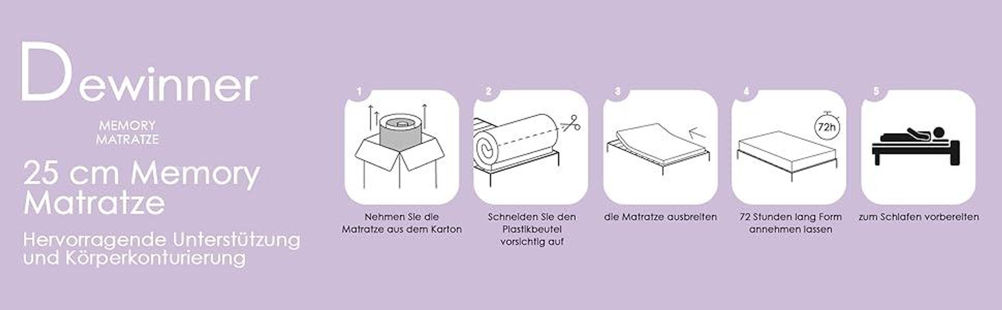 DEWINNER Matratze 140x200, Höhe 25 cm, Schaumstoffmatratze, perfekte Unterstützung, hohe Elastizität, Wendematratze, beidseitig verwendbar
