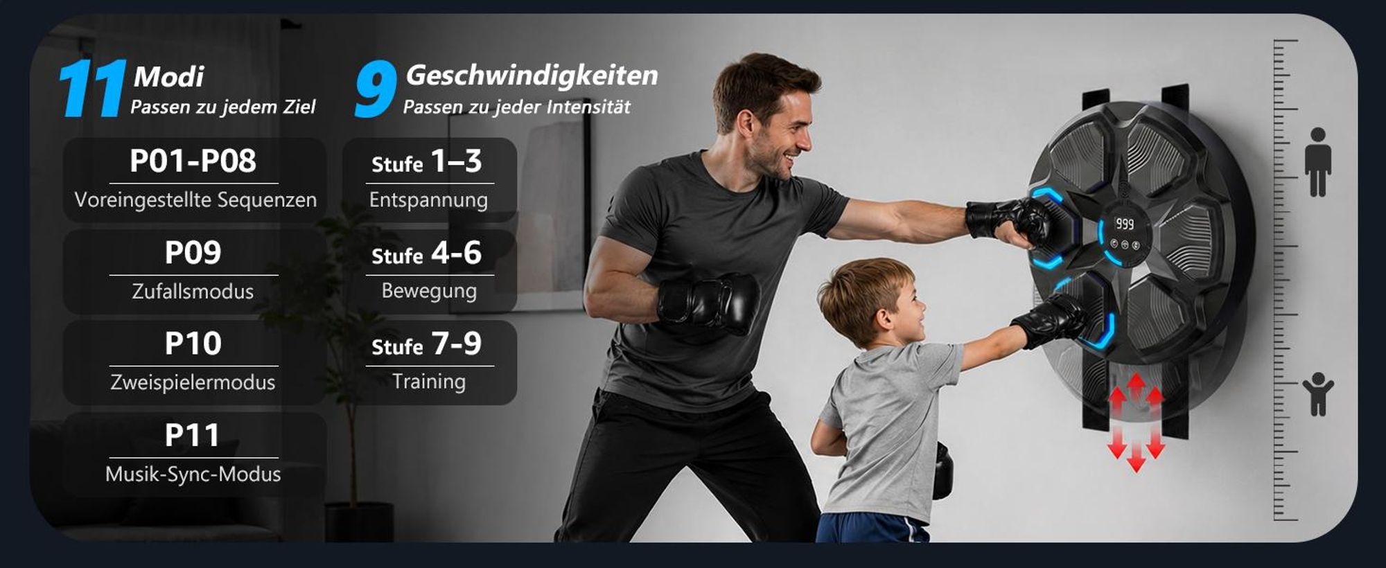 Boxmaschine mit Musik, Musik-Boxmaschine, Heimwand-Musikboxmaschine, Bluetooth Boxtrainingsausrüstung mit Boxhandschuhen für Heimtraining/Boxtraining