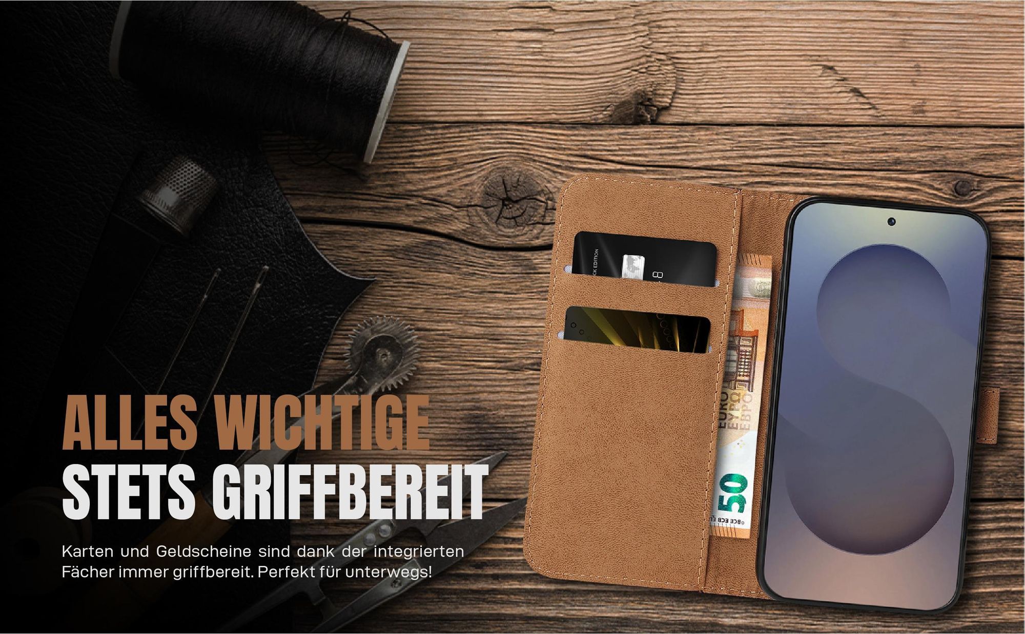 Klassische Schutzhülle für Samsung Galaxy S25 Edge mit Kartenfächern und Geldfach