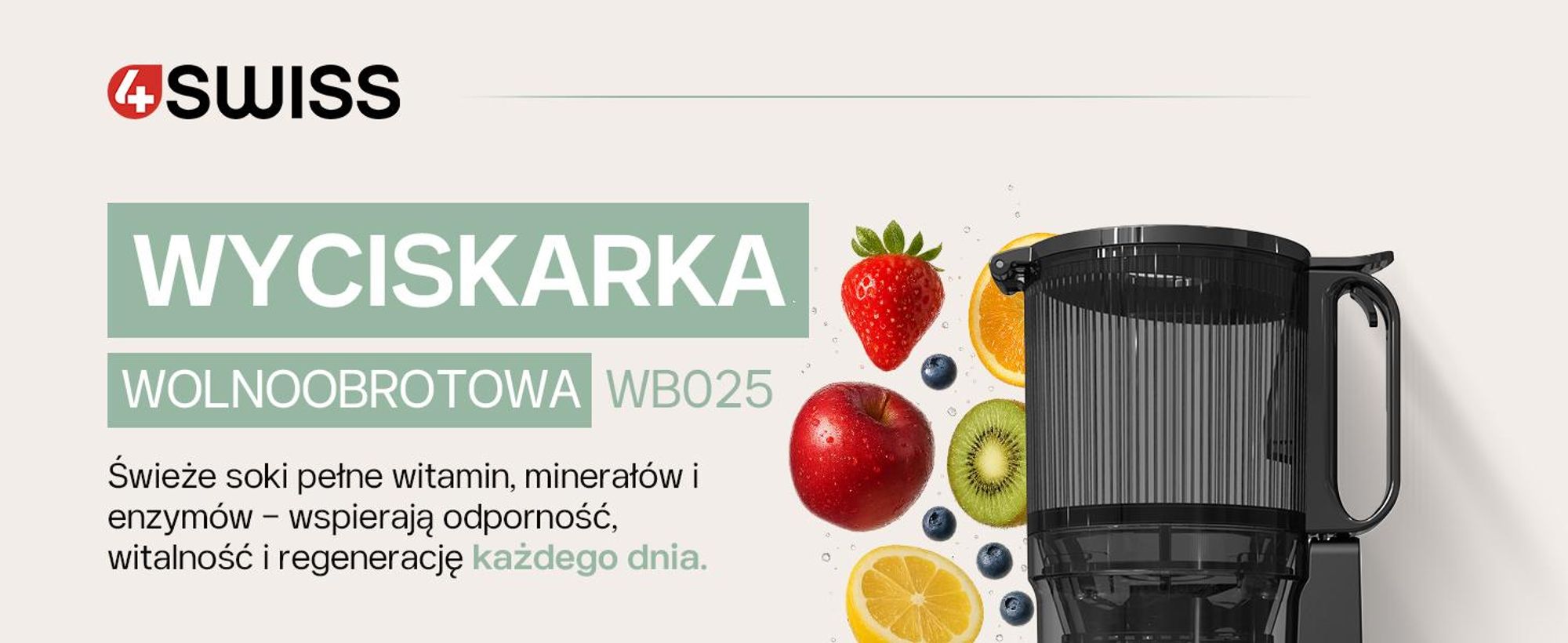 Wyciskarka wolnoobrotowa 4Swiss WB025 + blender NB102