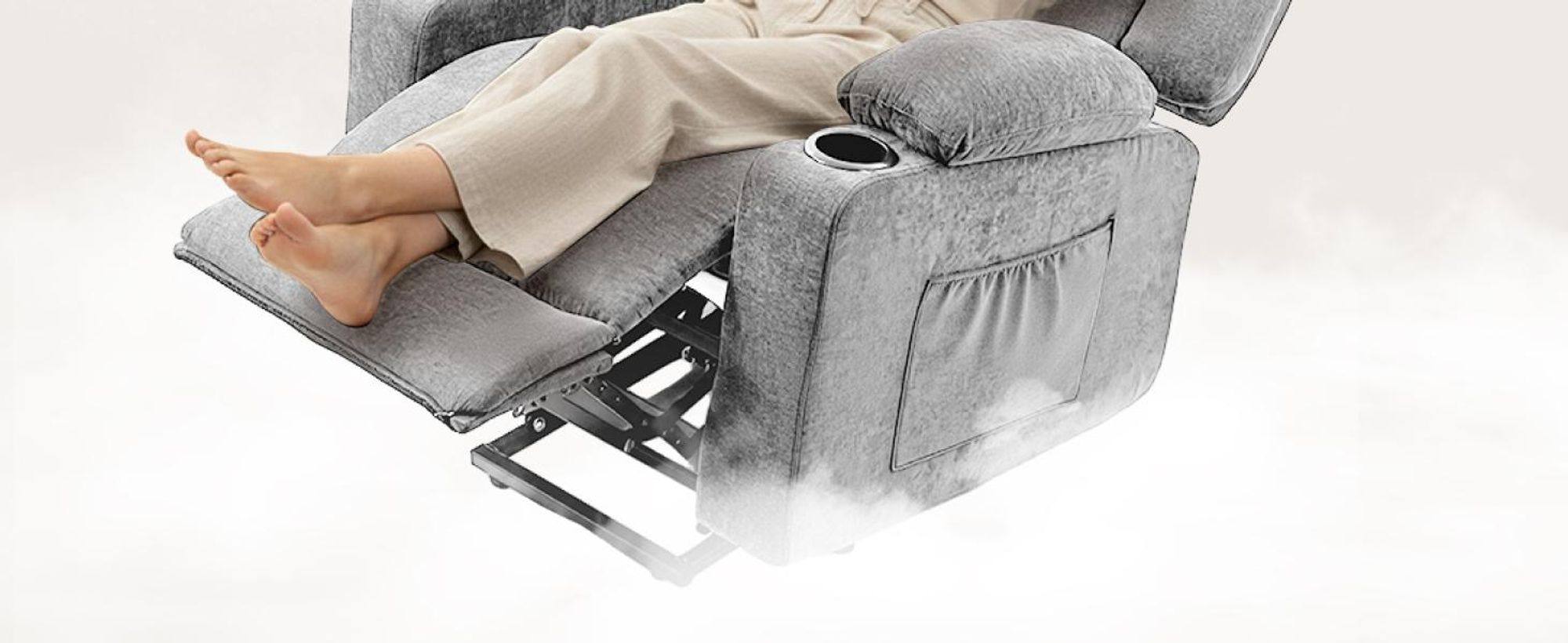 FLEXISPOT XL6 Elektrischer Massagesessel mit Aufstehhilfe, Heizfunktion, USB-Anschluss, 105°-165° verstellbar, belastbar bis 200 kg (Hellgrau)