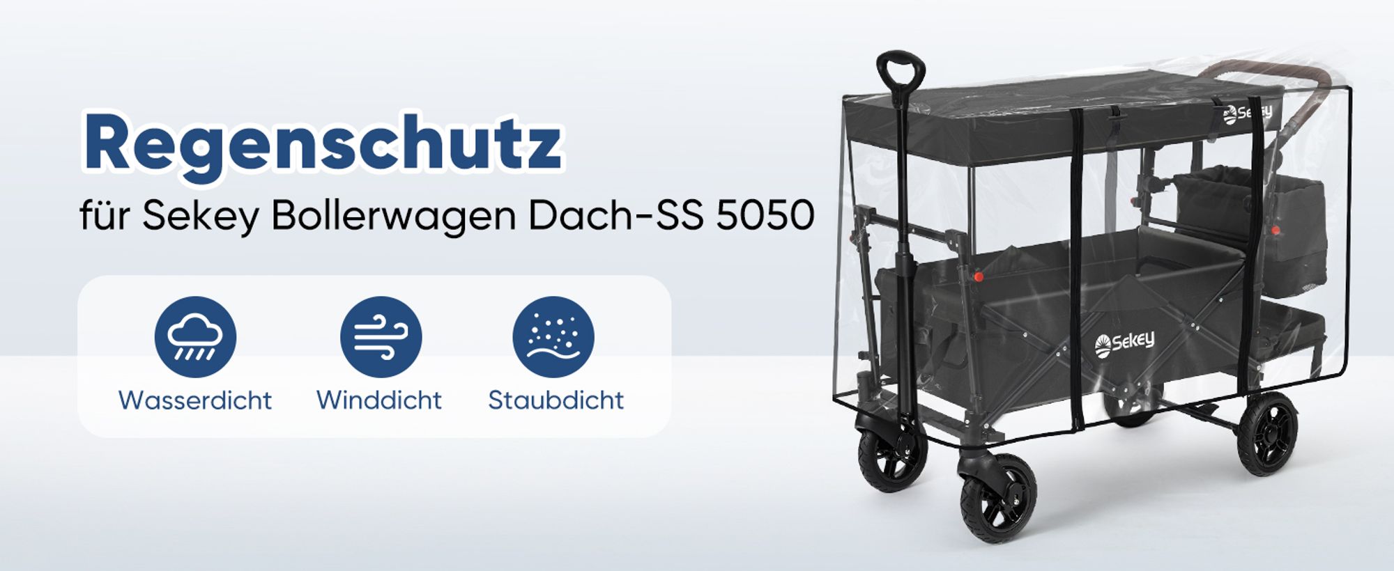 Sekey Regenschutz Transparent für Bollerwagen mit Dach, 110 x 60 x 75 cm