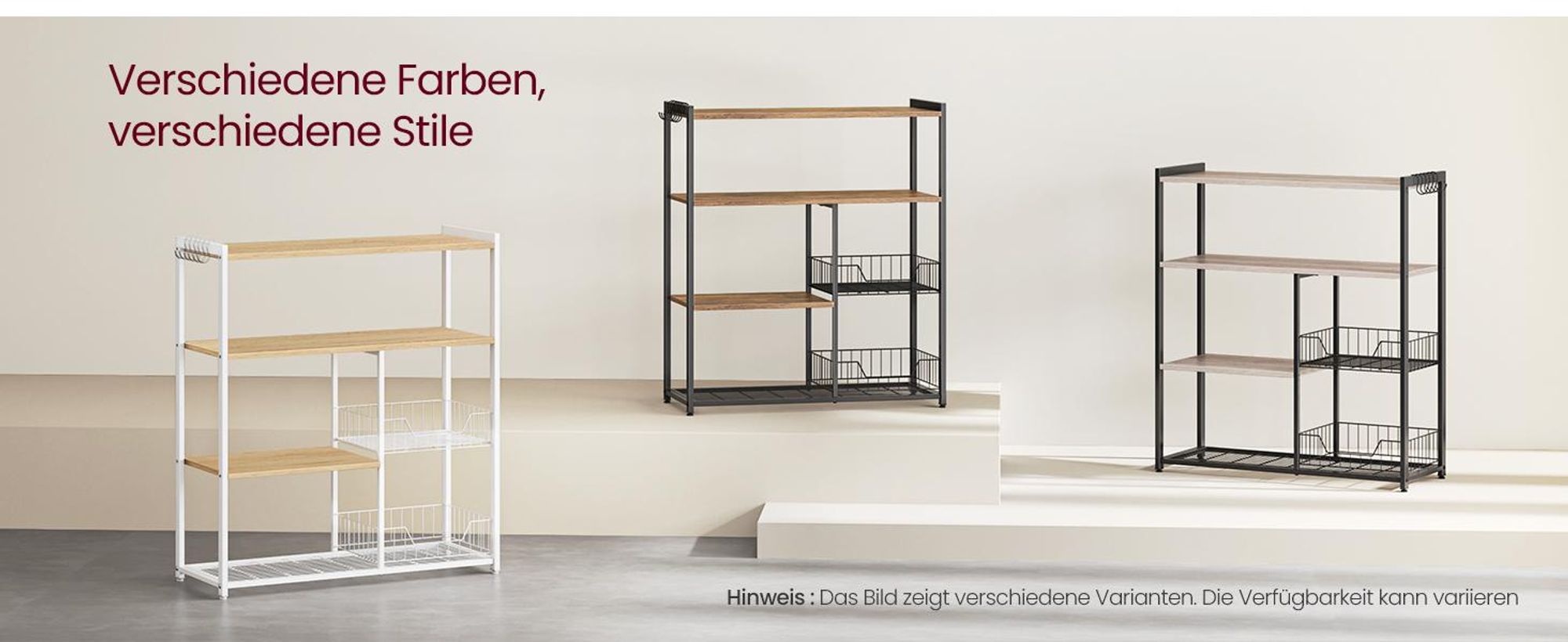 VASAGLE Küchenregal, Standregal mit 2 Metallkörben, 35 x 80 x 95 cm
