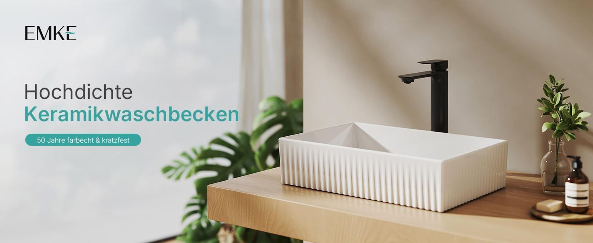 EMKE Aufsatzwaschbecken Keramik Rechteckig 450x320mm Weiß Glänzend Elegantes Design Waschbecken für moderne Badezimmer & Gäste-WC
