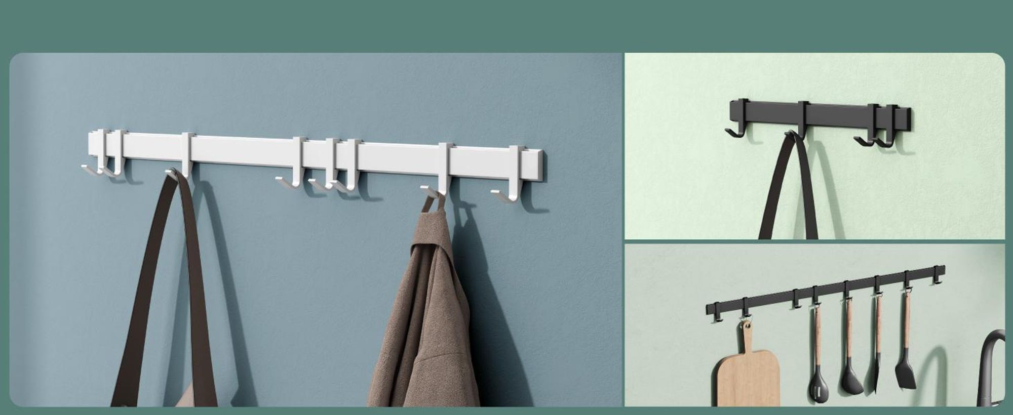 Mai & Mai Kleiderhaken Wandgarderobe Wandhaken aus Aluminium mit 6 Verschiebbare Garderobenleiste Garderobenhaken 60cm Matt weiß Stalo-12