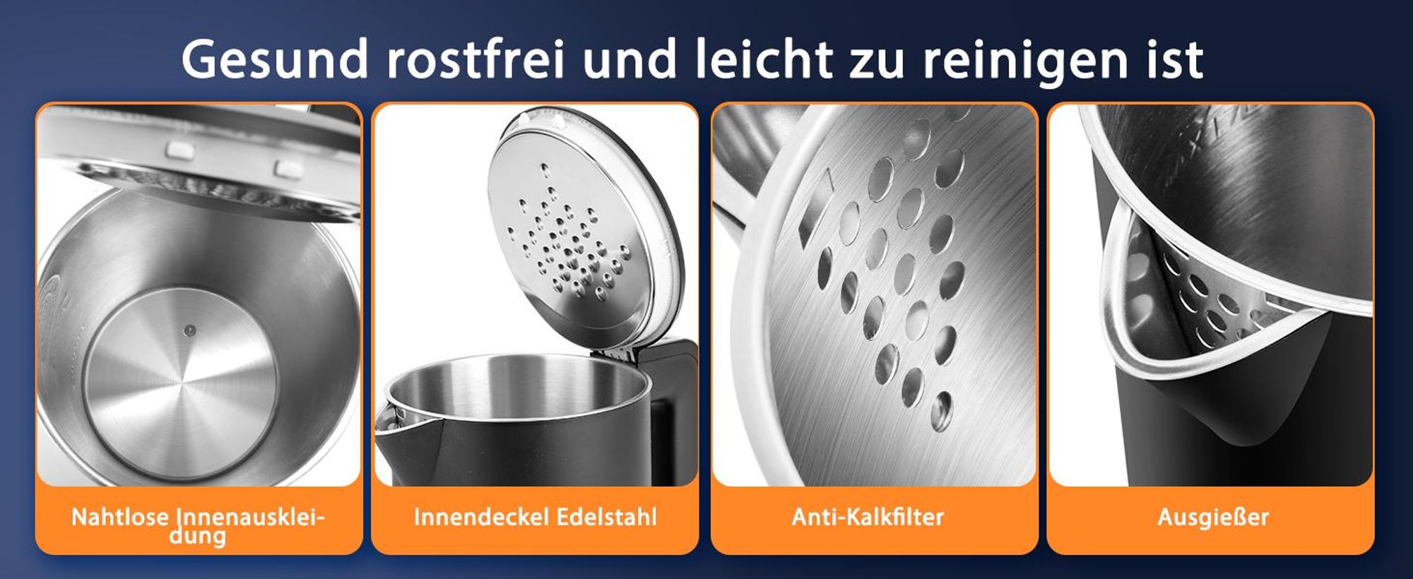 Aigostar Smart Glas-Wasserkocher 1,7L: WLAN & Alexa, 40°C-100°C Temperaturwahl, Innen 100% Edelstahl (Plastikfrei), Strix-Kontrolle, Schwarz