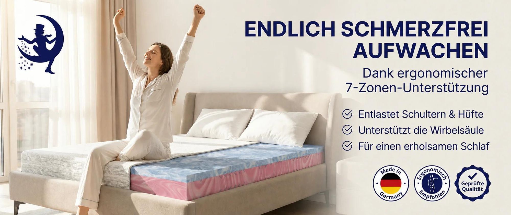 Komfort Gel Kaltschaummatratze 90x200 – 22 cm Höhe – 7-Zonen Wendematratze H2/H3 – Lyocell Bezug – ergonomisch & druckentlastend