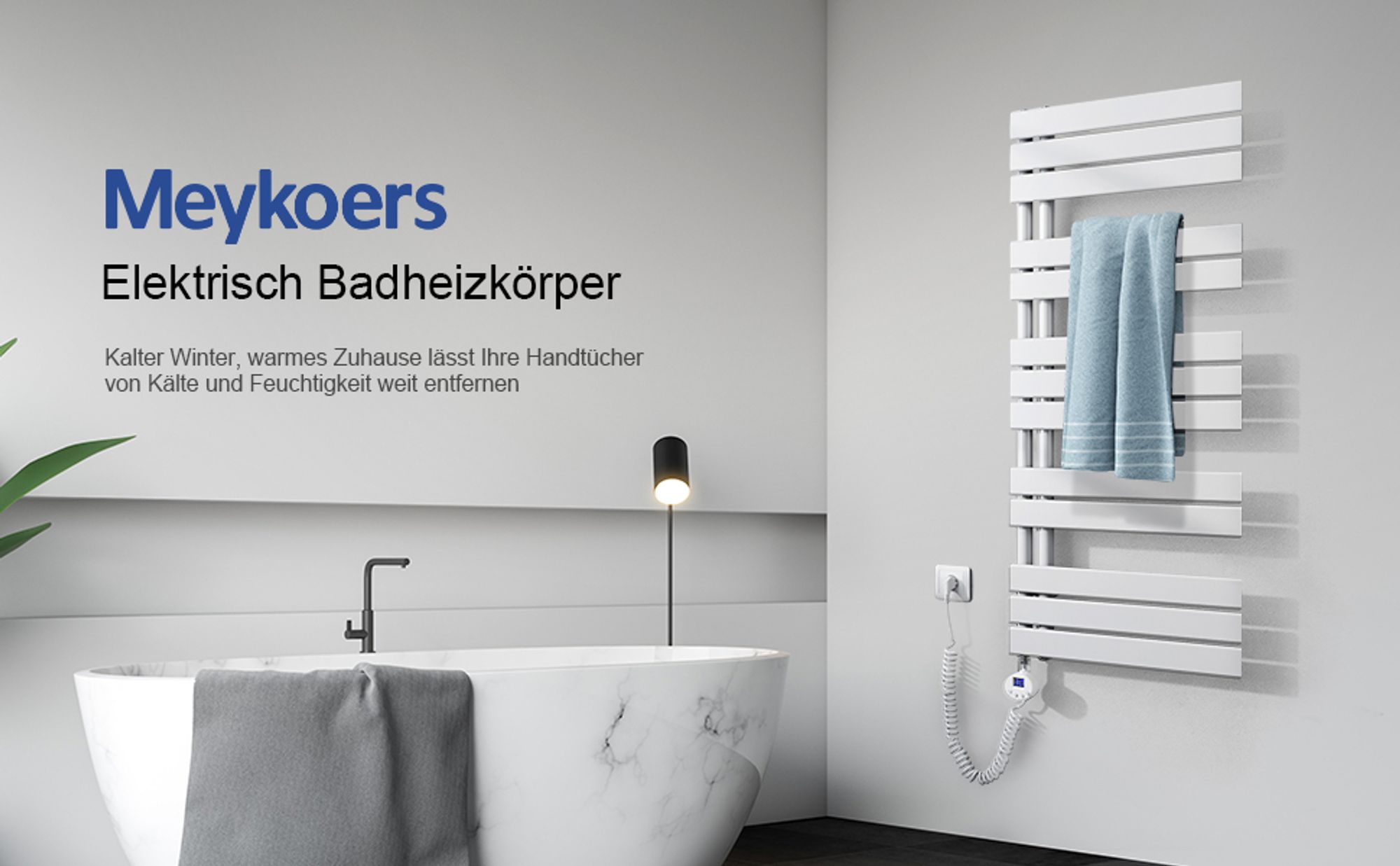 Heilmetz Heizkörper Elektrisch für Badezimmer, Handtuchwärmer Weiß 90x50cm Flachheizkörper Seitenanschluss