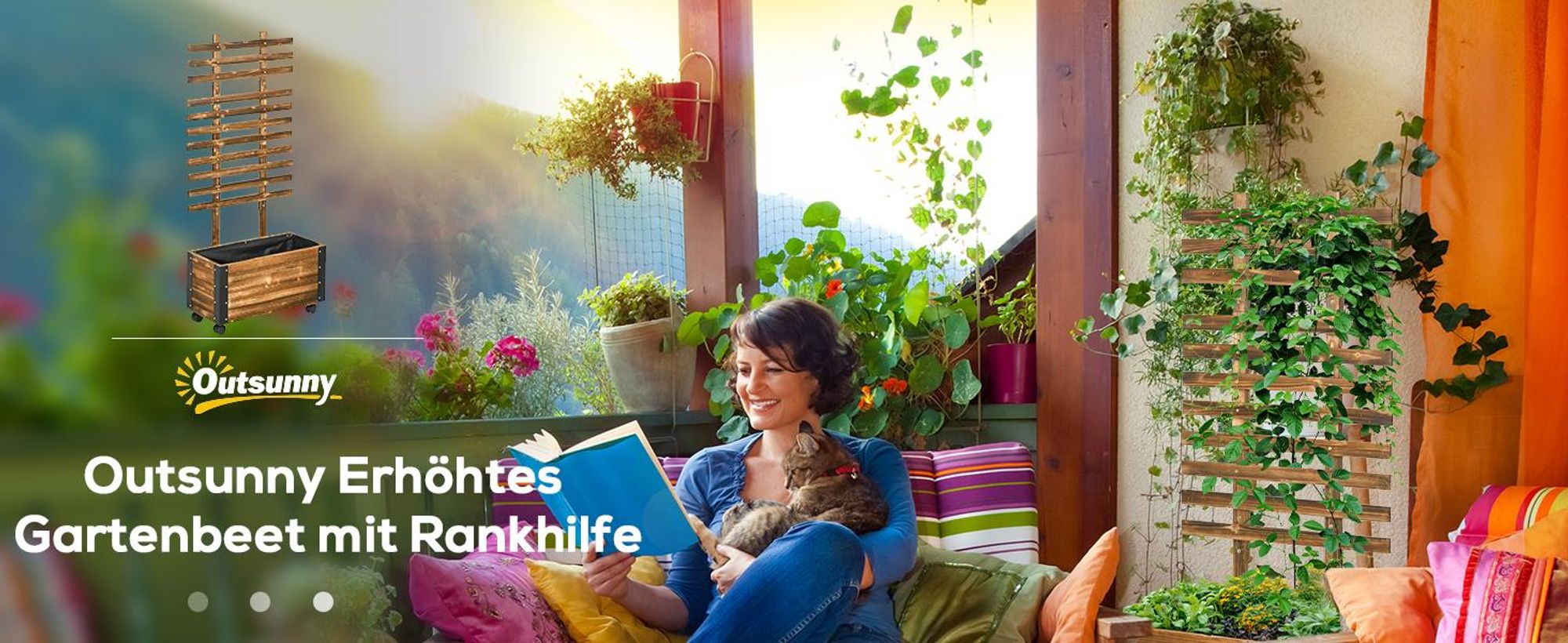 Outsunny Blumenkasten mit Rankgitter Pflanzkasten mit Rollen für Garten