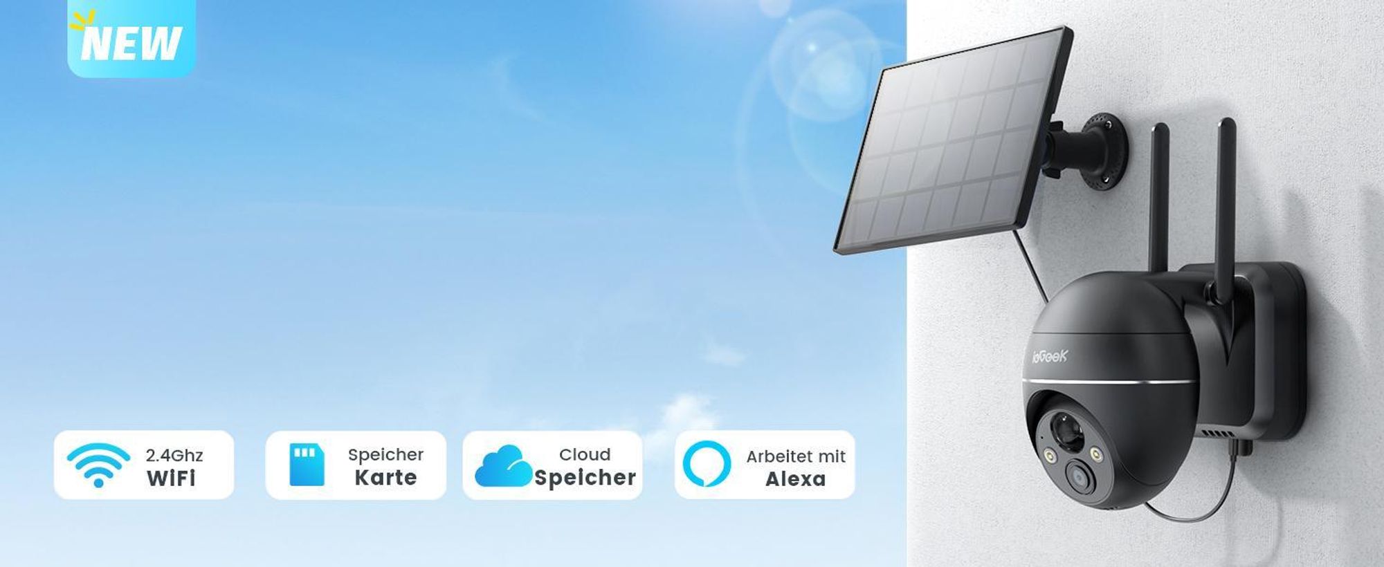 ieGeek 2K Solar Überwachungskamera Außen, 355° PTZ IP Kamera Wlan Farbnachtsicht