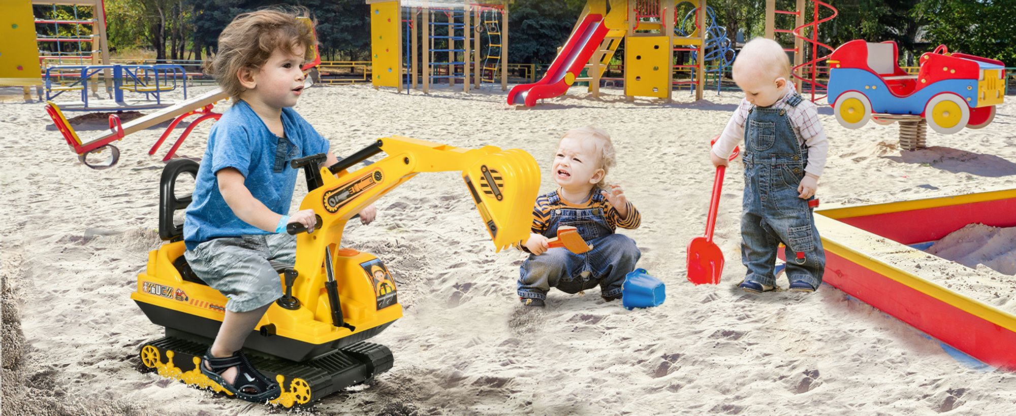 HOMCOM Kinder Sitzbagger Sandbagger für Kinder mit Schaufe, Hupe für 1,5-4 Jahre