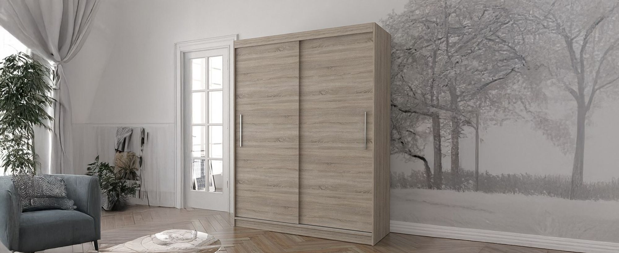 Schwebetürenschrank Kleiderschrank Schrank Garderobe  Vista 04 (Sonoma/Sonoma) 150cm