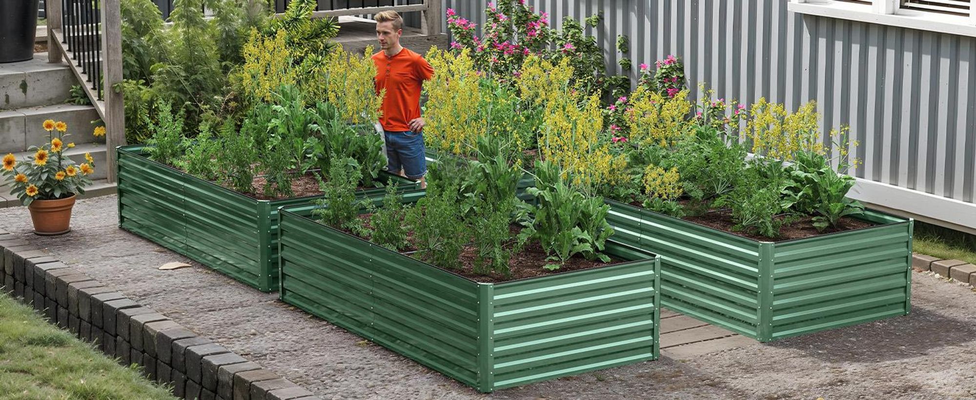 2er-Set Hochbeet 240x120x54cm Metall Ovales Gartenbeet, Pflanzkasten Verzinkter, Grün