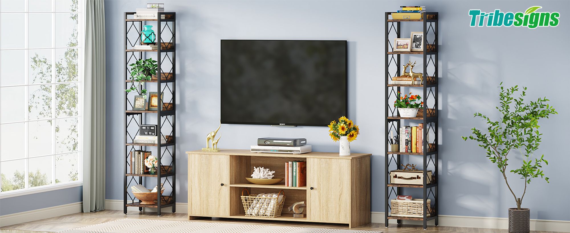 Tribesigns Eckregal mit 7 Ebenen, 200cm hohes Bücherregal Lagerregal Regal für kleine Räume Standregal, multifunktionaler Eck-Organizer(35x35x200 cm)