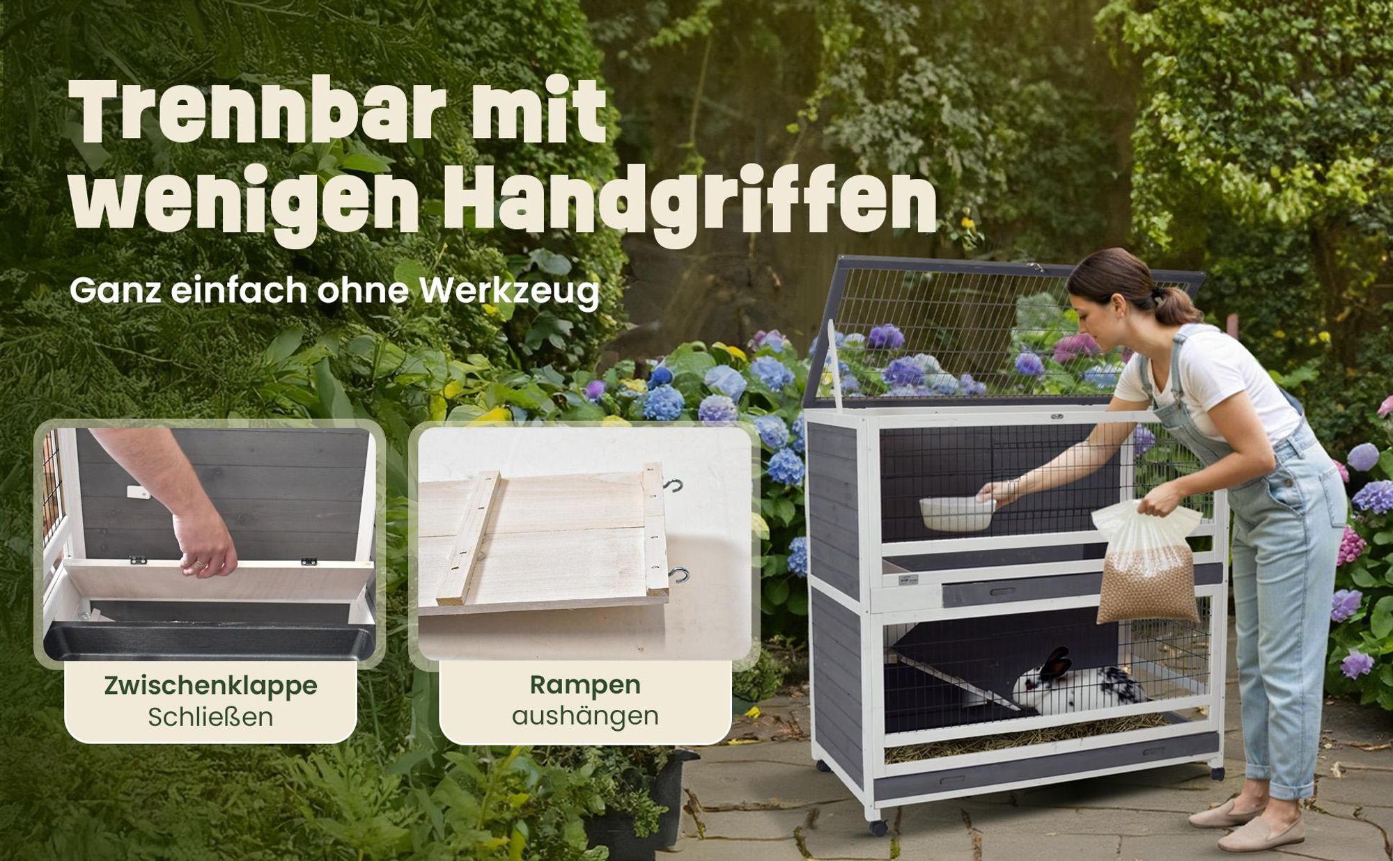 Hasenstall Kaninchenstall zooprinz Oskar mit Rollen | Winterfest & Wetterfest | Kotschublade | Indoor Outdoor Kleintier Stall Käfig Hasen Kaninchen