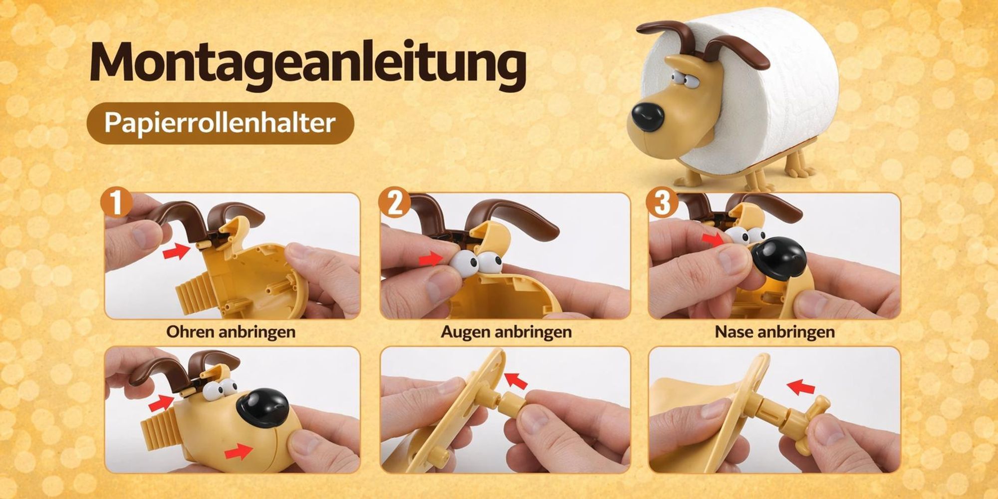Toilettenpapierhalter Hund Welpe Lustiger WC Rollenhalter Deko Rollenständer für Badezimmer Gäste WC Schwarz