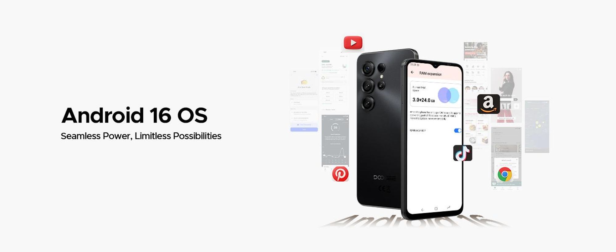 DOOGEE Note56 X, smartphone, Android 16, 6,56" displej s obnovovací frekvencí 90 Hz, baterie 6150 mAh, 24 GB RAM + 64 GB ROM, 4G, 8 MP, rozpoznávání obličeje, podpora OTG, bez smlouvy