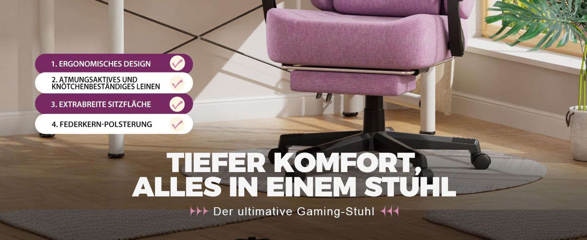 GTPLAYER Gaming Stuhl Ergonomischer Gaming Sessel Schreibtischstuhl Bürostuhl mit Stoffoberfläche Federsitzkissen, Verbindungsarmlehnen, mit Fußstütze