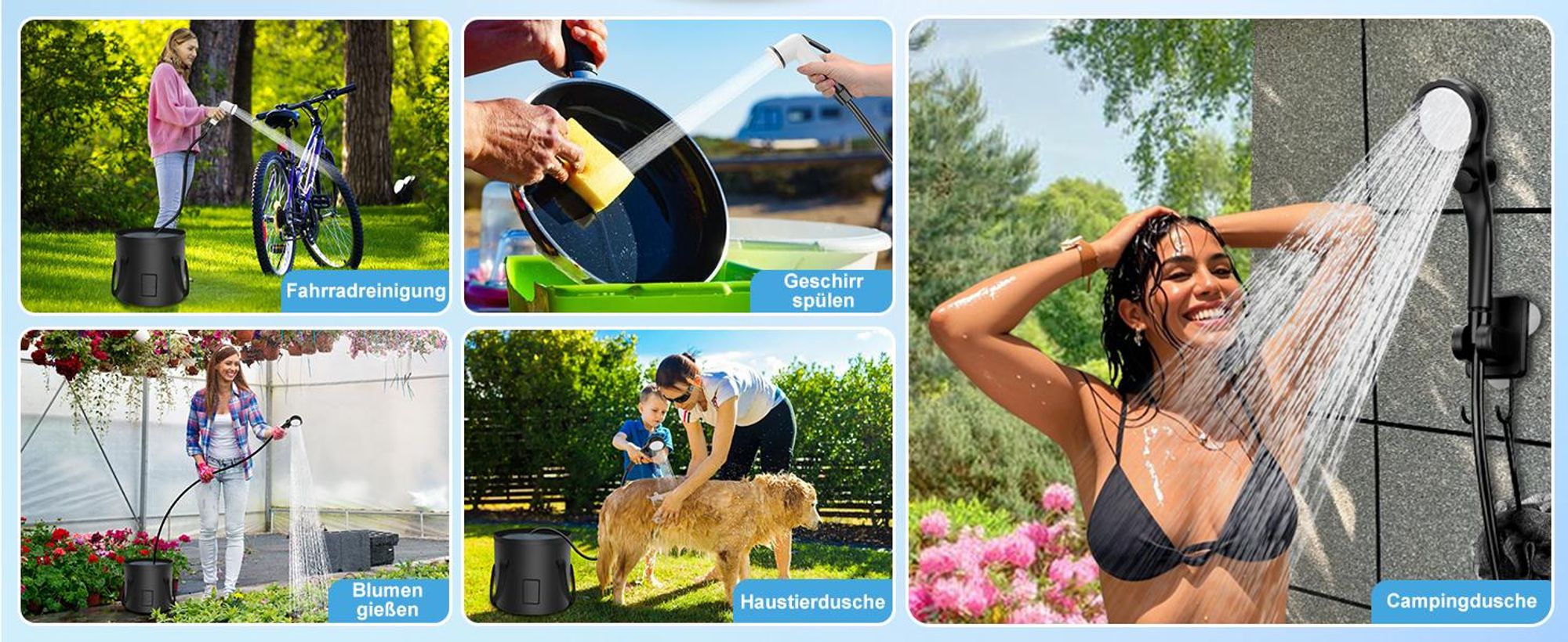 Tragbare Campingdusche, Camping Dusche Outdoor, 6000mah Akku, mit Pumpe und Eimer, Mobile Duschen mit Duschkopf und Schlauch,für Camping Reisen Garten