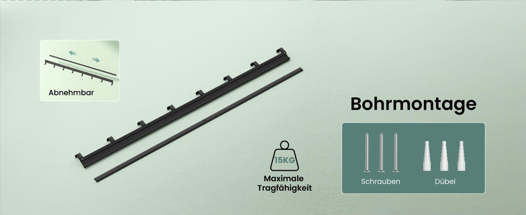Mai & Mai Garderobenleiste mit 6 verstellbaren Haken, Kleiderhaken aus Aluminium, Wandgarderobe Garderobenhaken 60cm Matt weiß Stalo-10