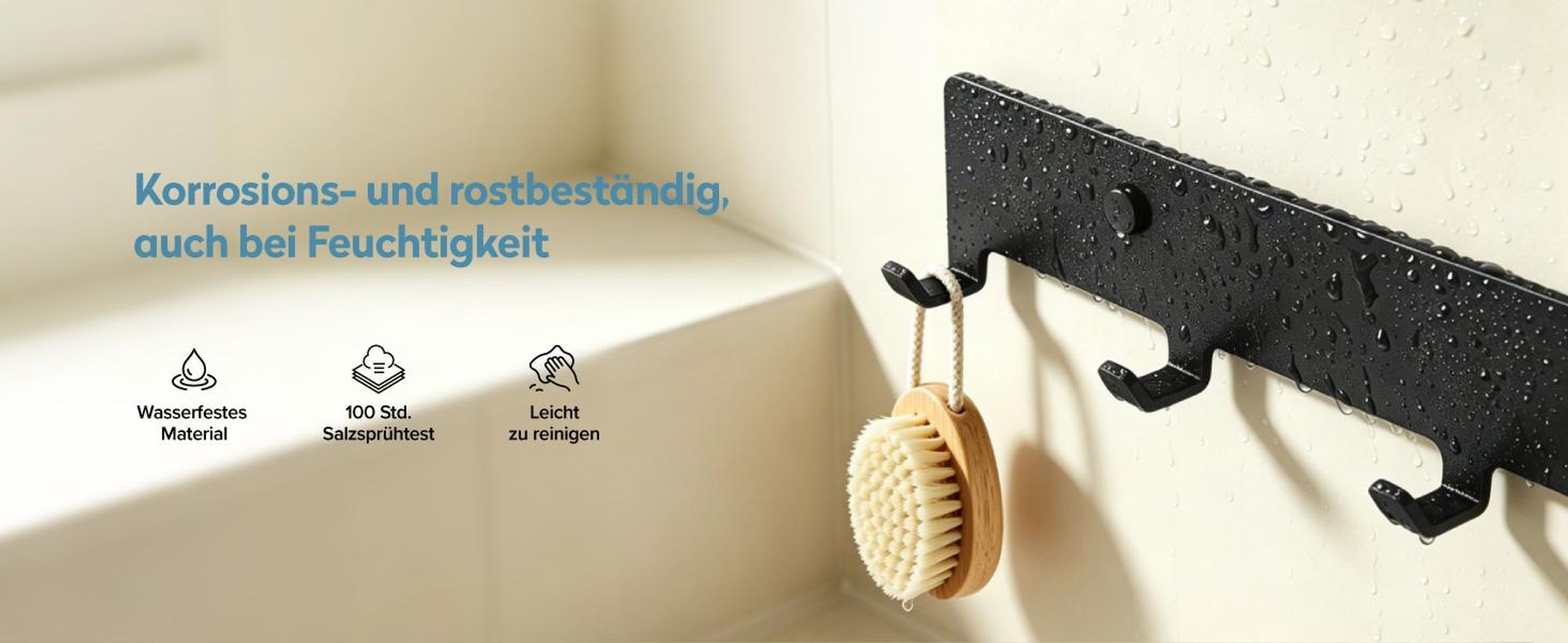 doporro Garderobenleiste mit 7 Haken, Wandgarderobe mit Garderobenhaken, Wandhaken, für Flur, Bad und Küche, Schwarz, Stalo-17