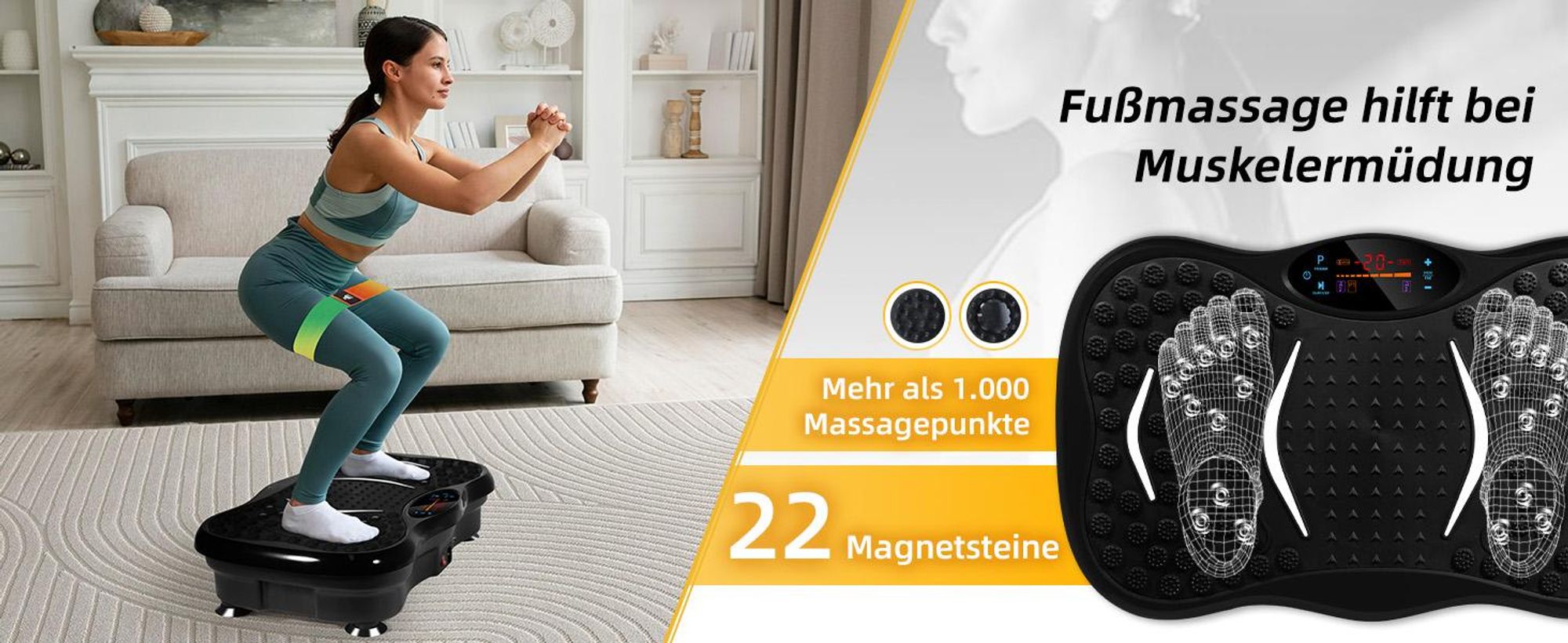 Vibrationsplatte, Vibrationsgeräte, Vibrotraine, Vibrationsplattform, 5 Ausbildungsprogramme, 99 Stufen, Bluetooth Lautsprecher, mit 2 Expanderbänder