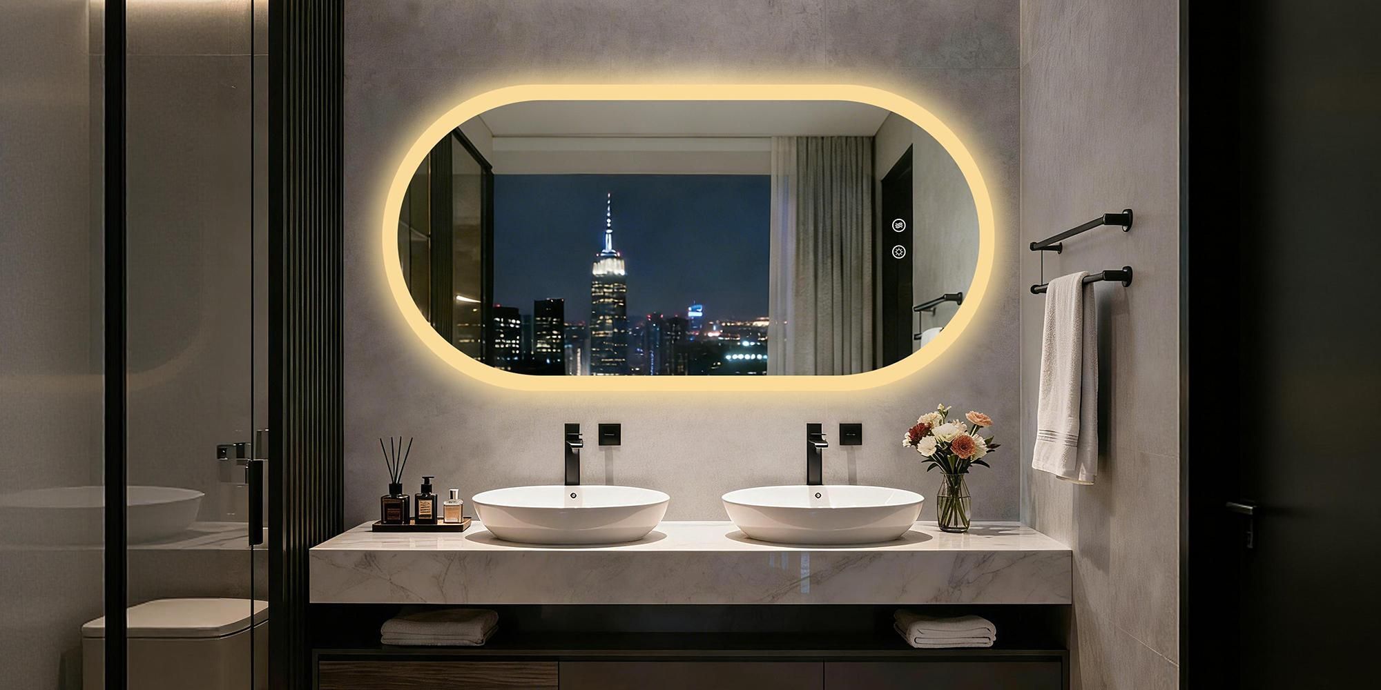 WISFOR LED Badezimmerspiegel Oval 60x120cm, Ovaler Wandspiegel mit Beschlagfrei, Touchschalter, IP66