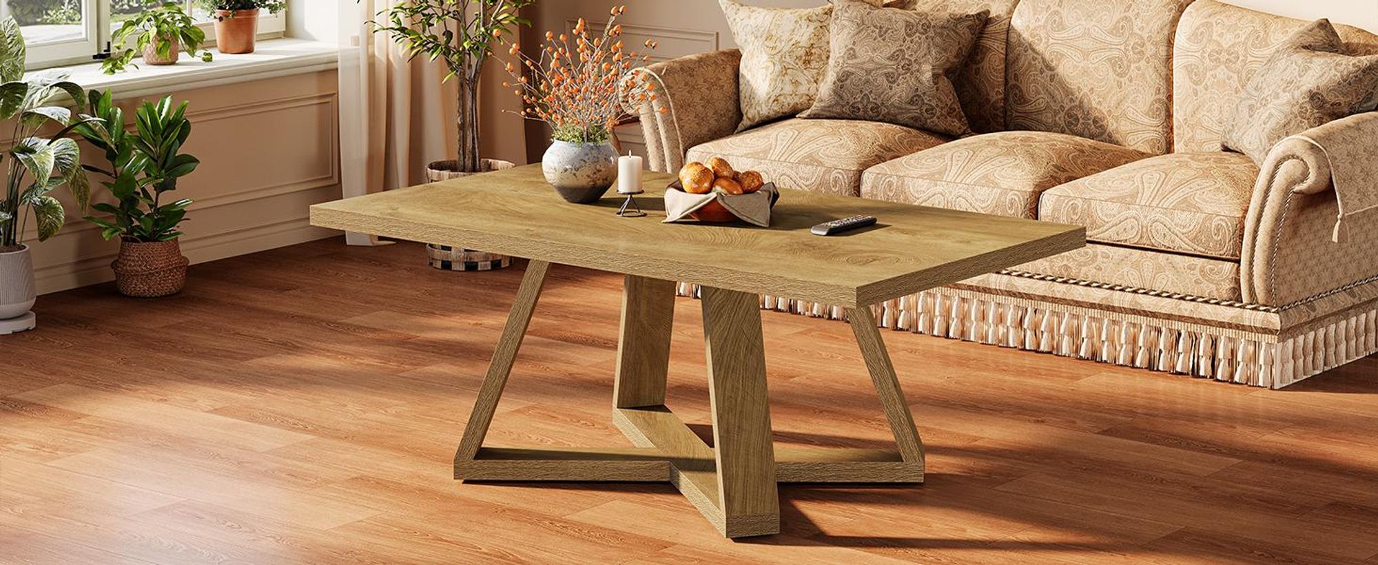 Tribesigns Couchtisch fürs Wohnzimmer, im Landhausstil, Couchtisch aus Holz, kleine Wohnung, 120×60 cm