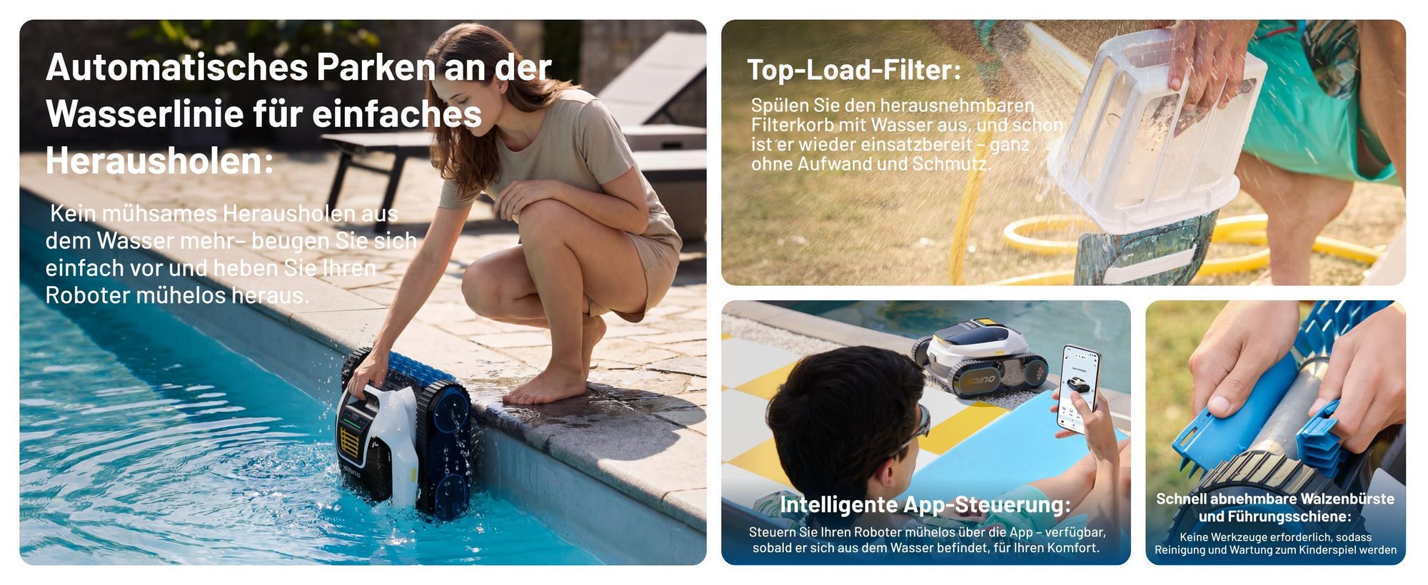 Mammotion Poolroboter Spino E1 Kabellos Poolsauger bis 150m² Pools, 6 Ah, 210 Min Laufzeit, App, SmartArc Routenplan, für Boden, Wand, Wasserlinien