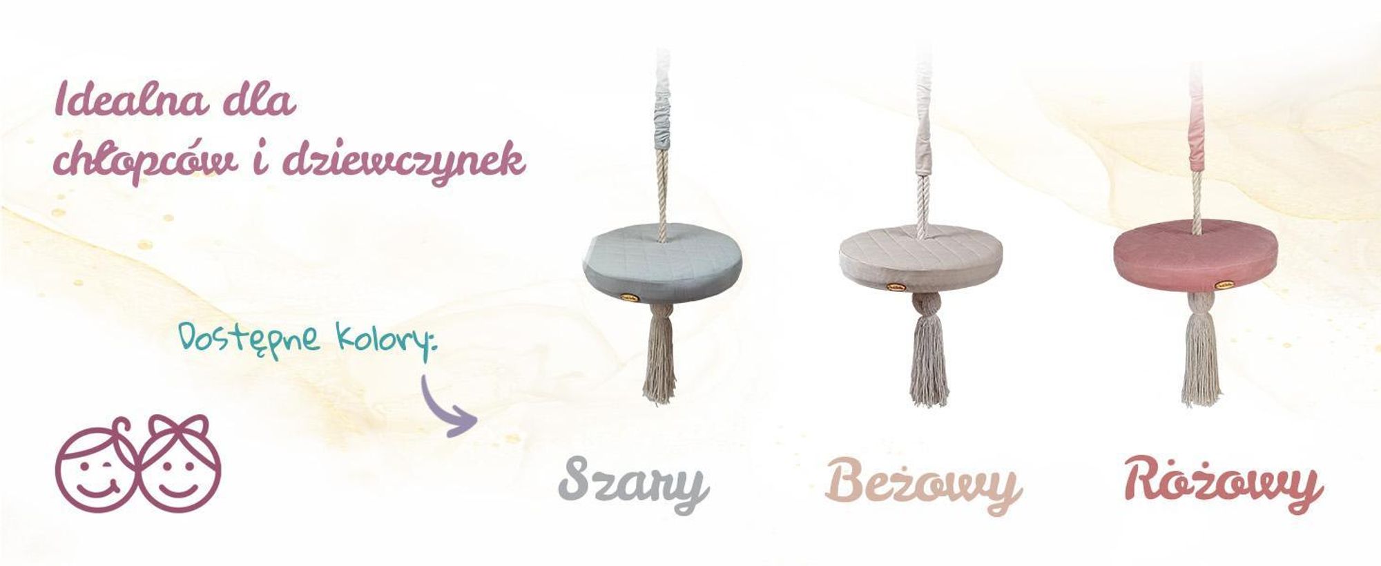 Create for you® - Huśtawka Ring dla Dzieci Domowa, z Liną Bawełnianą, Bujak Okrągły Dziecięcy Indoor, Miękkie Siedzisko, Średnica 36 cm - Róż