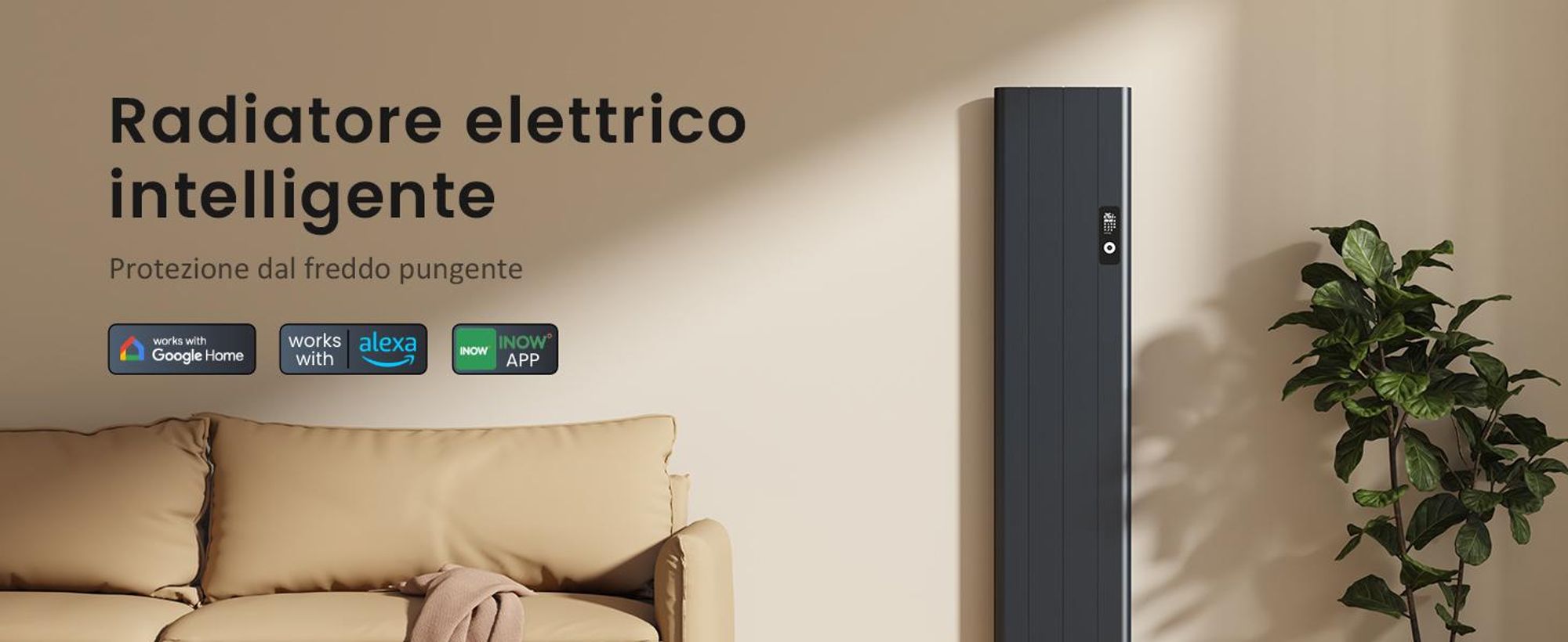 EMKE® Riscaldatore elettrico 1000W Display LCD antracite Convettore elettrico 1600x362x60mm WiFi + Alexa/Google Home, radiatore elettrico a parete per ambienti di 9 m²